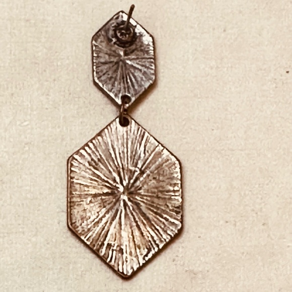 Silver Tone Post Earrings Tribal Rhombus-Shaped Hexagon Geometric Vintage - Picture 6 of 9